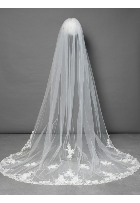 Poirier Enkellaagse Sluier met Luxe Bloemversiering S117-300/1/MED  - 300 cm ()