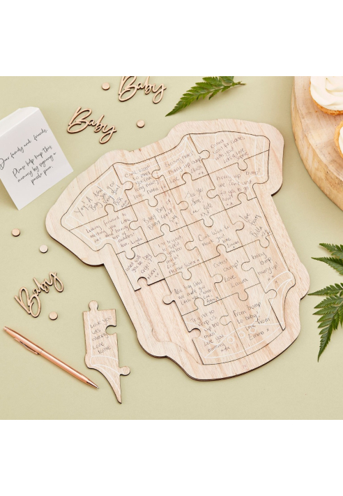 Ginger Ray BAB-126 Botanical Baby Gastenboek Houten Puzzel Romper