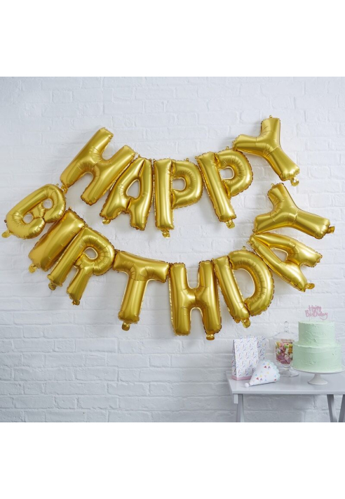 Gouden Happy Birthday folieballonnen | Pick & Mix ()