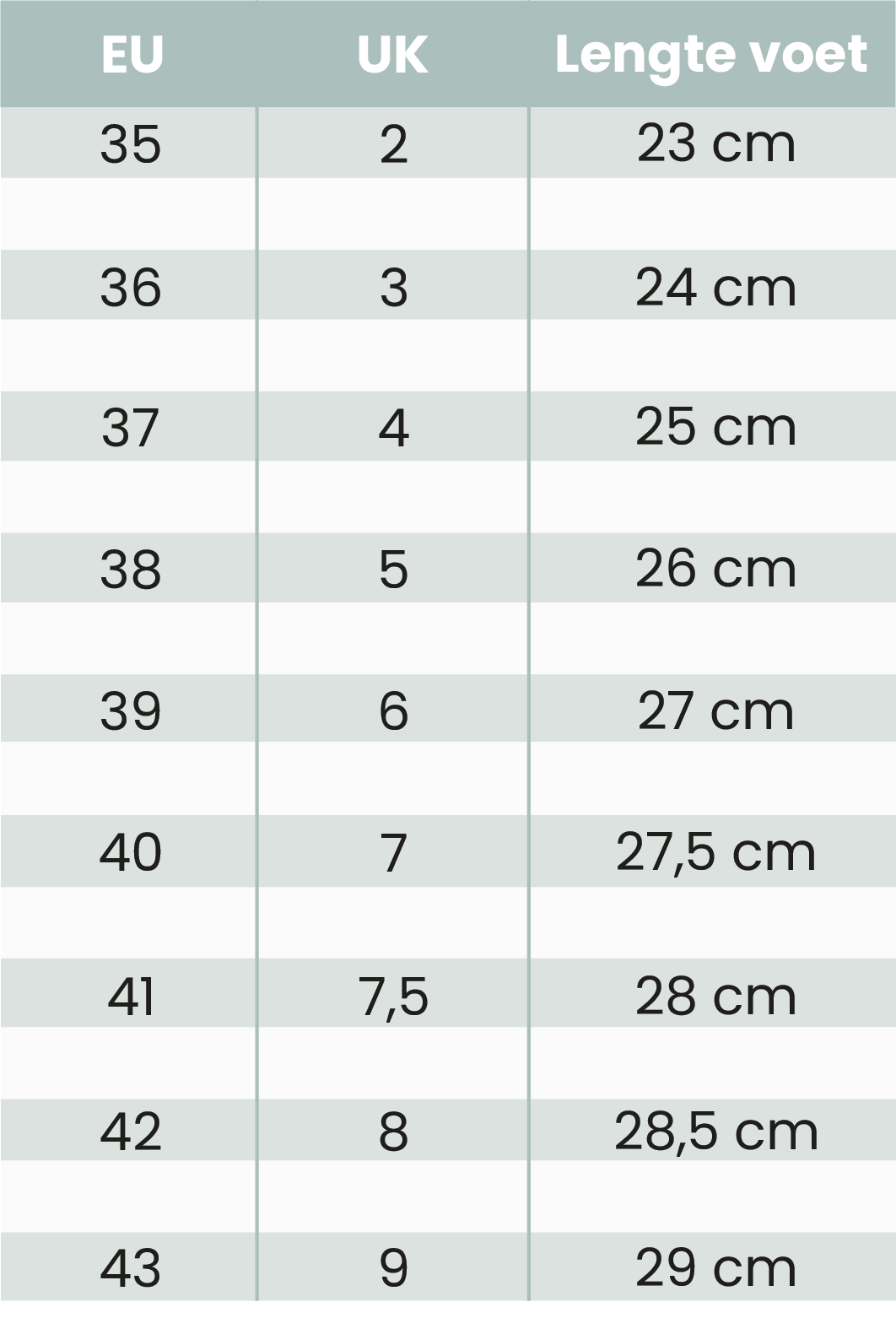 Maattabel Bruidsschoenen Rachel Simpson