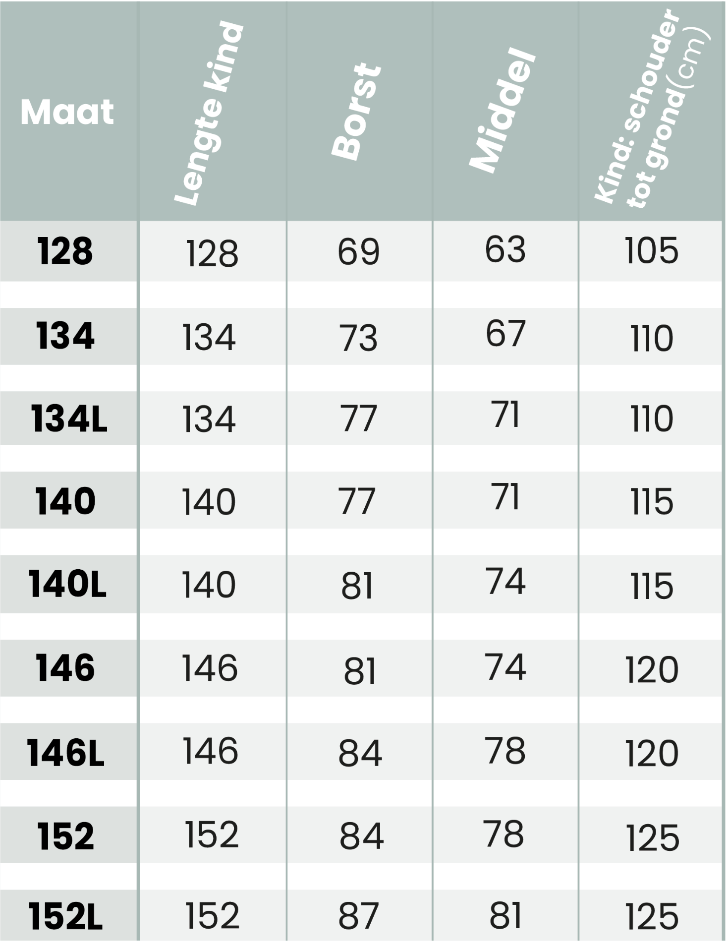 Maattabel Communiejurken Lilly